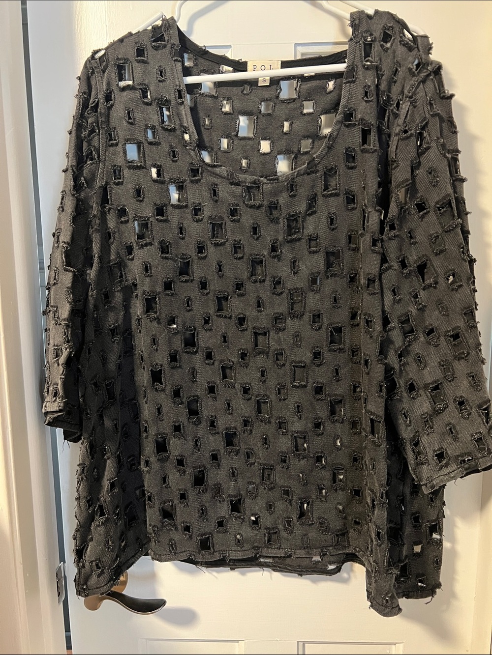 POL Black Square-Cut Textured Tunic